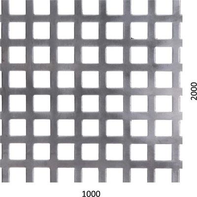 děrovaný plech čtvercový řadový Fe, otvor: 10x10mm, rozteč: 14mm, (1000x2000x1,0mm)