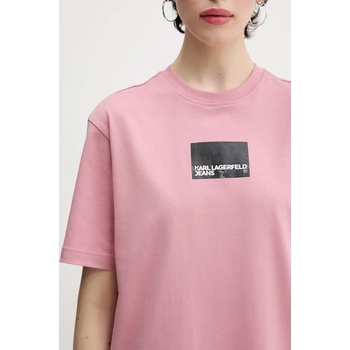 Karl Lagerfeld Jeans Памучна рокля Karl Lagerfeld Jeans в розово къса със стандартна кройка A2W13028 (A2W13028)