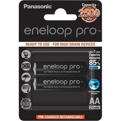 Panasonic Батерии Panasonic Eneloop Pro, AA, 2500mAh, 1.2V, Ni-MH, 2 бр (BK-3HCDE/2BE)