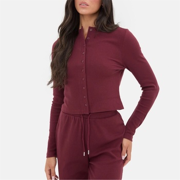 I Saw It First Фланелка с дълъг ръкав I Saw It First Button Front Long Sleeve Top - Burgundy