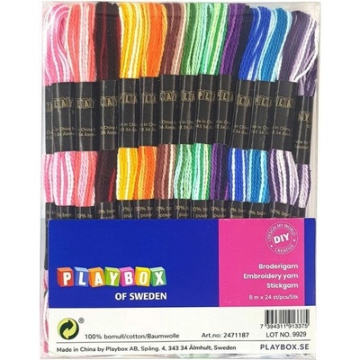Playbox Vyšívací příze 100% bavlna (8 m × 24 ks) - duha