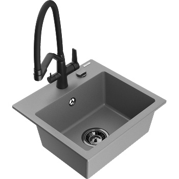 Mexen Milo гранитна кухненска мивка с 1 отделение и кухненски смесител Duo, сив - 6505-71-671701-70-B (6505-71-671701-70-B)