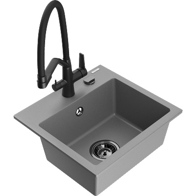 Mexen Milo гранитна кухненска мивка с 1 отделение и кухненски смесител Duo, сив - 6505-71-671701-70-B (6505-71-671701-70-B)