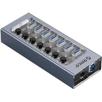 хъб USB3.0 HUB 7 port with Power Adapter, On-Off buttons, Aluminium - AT2U3-7AB-EU-GY (AT2U3-7AB-EU-GY-BP)