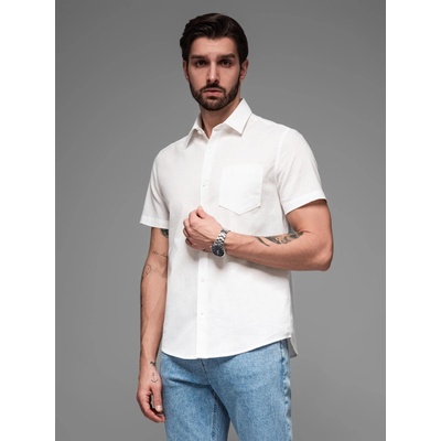 Ombre Clothing Мъжка риза с къс ръкав и кубинска яка бяло Ombre Clothing Ombre Clothing | Byal | МЪЖЕ | M