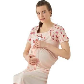 Image 1 of Нощница за кърмачки в прасковен цвят с бебе и ягодки