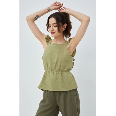 VERO MODA Памучна блуза Vero Moda дамска в зелено с изчистен дизайн (10263269.Sage)