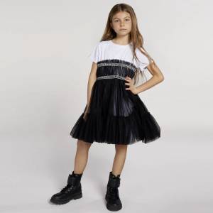Guess Разкроена комбинирана рокля в черно за момиче Guess - moliv - 85,61 лв