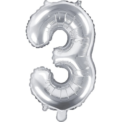 PartyDeco Balón fóliový číslo 3 35 cm stříbrný