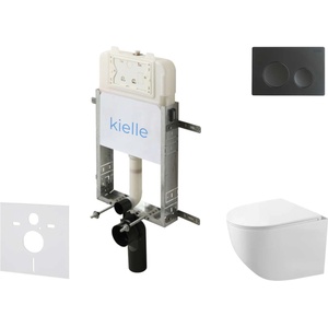 kielle Genesis New - Комплект структура за вграждане, компактна тоалетна чиния Gaia, Rimless, SoftClose седалка и бутон Gemini New I, черен мат 30528SZ84 (30528SZ84)