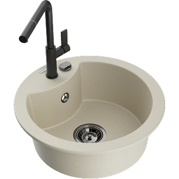 Mexen Diego градинитна мивка с 1 отделение и кухненски смесител Flora, бежов - 6512-69-670401-70-B (6512-69-670401-70-B)