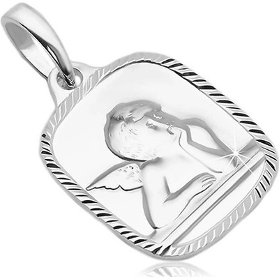 Šperky eshop Stříbrný přívěsek 925 obdélníkový plochý medailon s andělem SP05.06