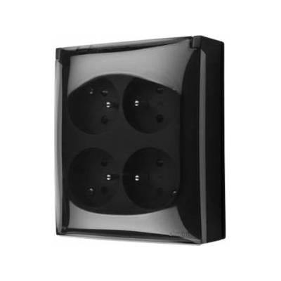 Simon Aquaclick Socket IP44, 4x with ground, quick connector, transparent flap with front tracks black ACGZ4CZ/49A