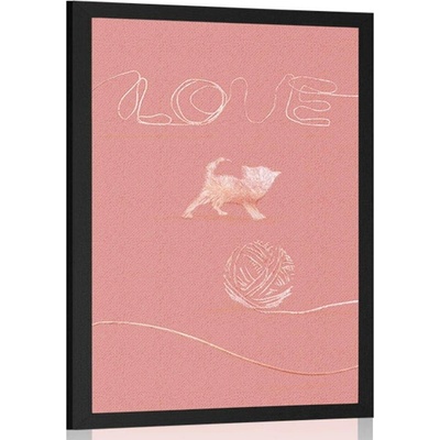 Plakát kočička s klubíčkem a nápisem Love - 20x30 no frame