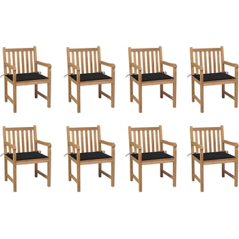 vidaXL Градински столове 8 бр с черни възглавници тиково дърво масив (3073065)