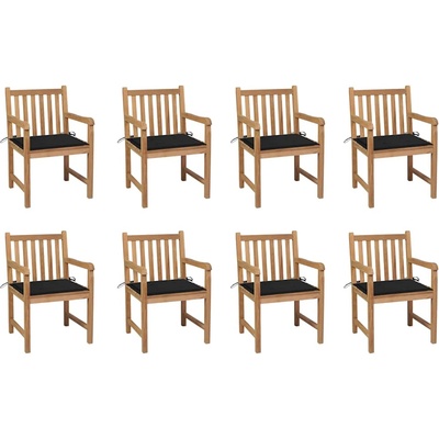 vidaXL Градински столове 8 бр с черни възглавници тиково дърво масив (3073065)
