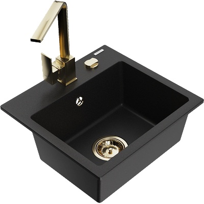 Mexen Milo кухненска мивка от гранит с 1 отделение с кухненски смесител Rita, черен - 6505-77-670300-50 (6505-77-670300-50)