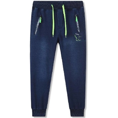 Zateplené kalhoty imitující rifle modrá