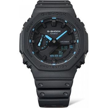 Casio G-Shock GA-2100-1A2ER Мъжки часовник-Черен със сини акценти, Кварц, Аналогов-Дигитален, Водоустойчив 200м
