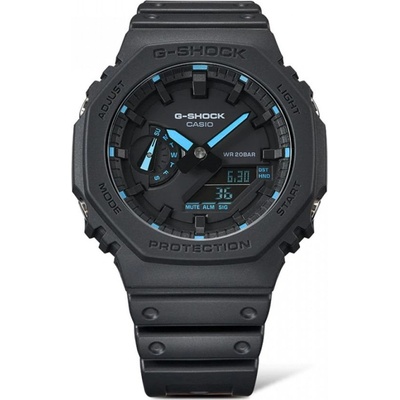 Casio G-Shock GA-2100-1A2ER Мъжки часовник-Черен със сини акценти, Кварц, Аналогов-Дигитален, Водоустойчив 200м