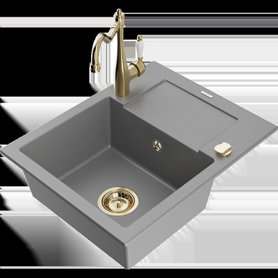 Enzo еднокамерен гранитен мивка с отцедник и кухненски смесител Carla, сив - 6506-71-670700-50 (6506-71-670700-50)