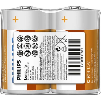 Philips Longlife батерия R20 (D), 2-foil (R20L2F/10)