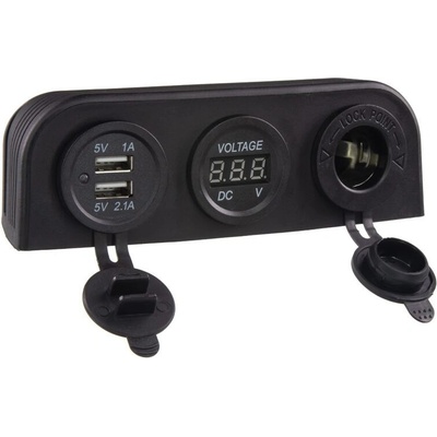 Trojitá zásuvka s panelem CL, Voltmetr, 2x USB nabíječka