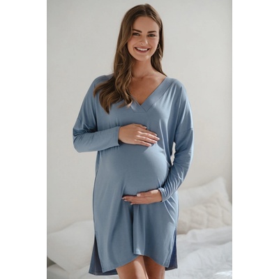 Bambusová nočná košeľa na dojčenie Moon dl.rukáv Light Blue