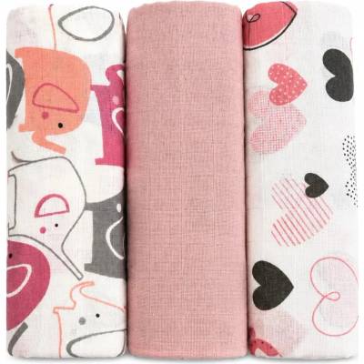 Baby Nellys Mušelínové DELUX Sloni růžoví 60 x 80 cm bílá růžová 3ks