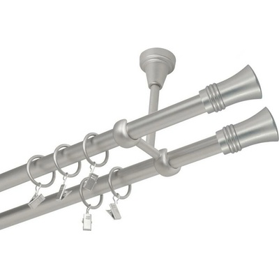 OK-GarnýžeCZ Garnýž kovová dvouřadá 16mm Capri double satina 440 cm do stěny / kroužky s žabkou