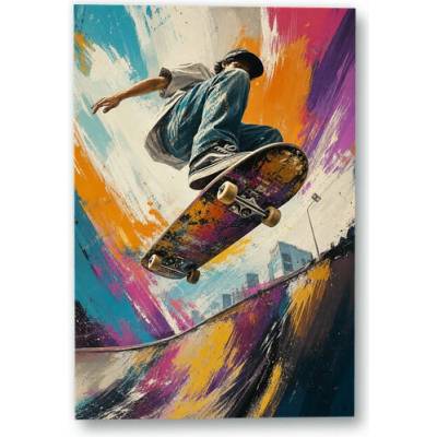 Plakát – Skateboardový skok v barevných tazích 90 × 135 cm Bez rámu Ne Bez rámu