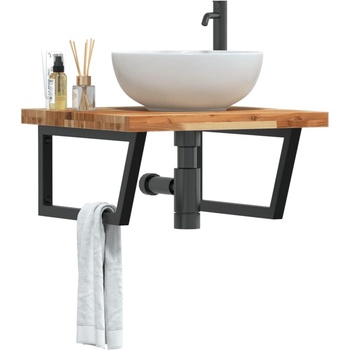 vidaXL Стенен рафт за мивка, стомана и масивно дърво акация (3302887)