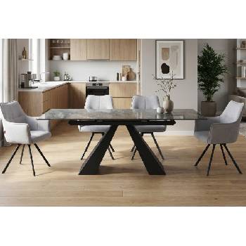 ЕВРОМАР Разтегателна трапезна маса monza сив мрамор / черна