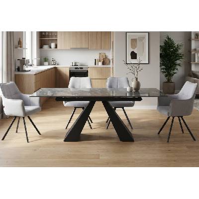 ЕВРОМАР Разтегателна трапезна маса monza сив мрамор / черна