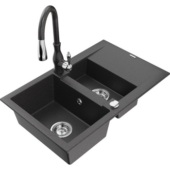 Mexen Gaspar гранитна мивка 1, 5 камери с отцедник и кухненски смесител Savita, (6507-76-672601-76)