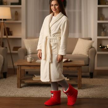 Дамски коледни пантофи-боти в червено с пингвинче