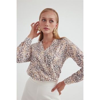 Base Дамска блуза с леопардов десен - Екрю #309196 (309196_Бежов)