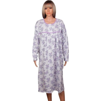 Ватирана макси нощница с дълъг ръкав на лилави цветя