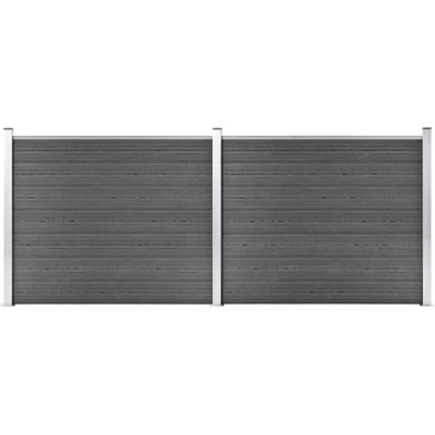 vidaXL Комплект оградни панели, WPC, 353x146 см, черен (3070459)