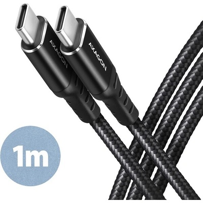 Axagon BUCM-CM10AB HQ USB-C USB-C, USB 2.0, PD 60W 3A, ALU, oplet, 1m, černý