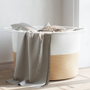 vidaXL Кош за пране бежово и бяло Ø55x36 см памук (358471)