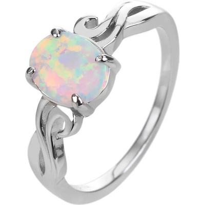 Bealio stříbrný prsten s ornamenty SOLITÉR bílý OPÁL 03 12530-3307