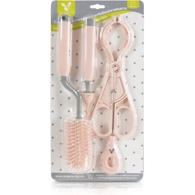 Cangaroo К-кт четки и щипки за бебешки шишета розов