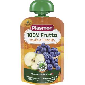 Plasmon Плодова закуска ябълка и боровинка 6+м 100г - topcho-online
