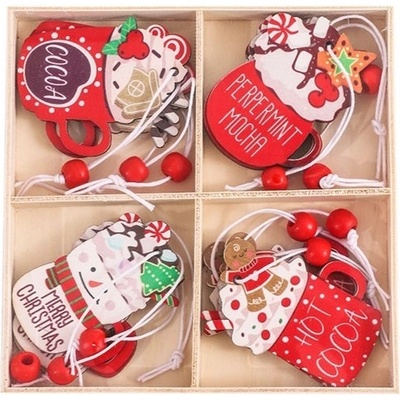 Textilomanie Sada vianočných drevených ozdôb HOT DRINKS 12 ks