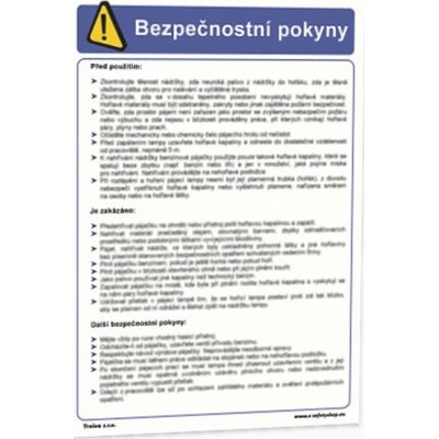 Traiva s.r.o Bezpečnostní pokyny pro obsluhu tlakových láhví k dopravě plynů Verze: Plast 210 x 297 mm (A4) tl. 0.5 mm - Kód: 02288