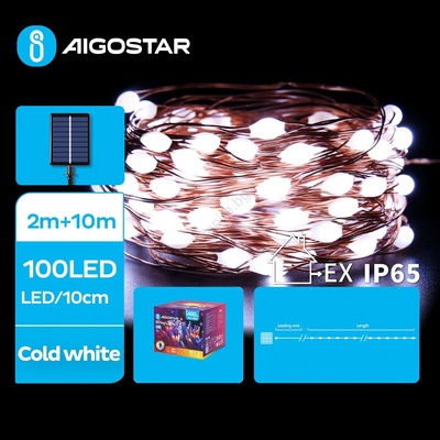 Aigostar - Соларна LED гирлянда 100xLED/8 функции 12m IP65 студено бяло (AI1187)