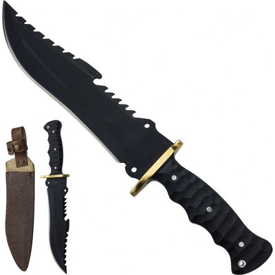 Messerfieber Obří pevný nůž "MF RAMBO BLACK" s koženým pouzdrem