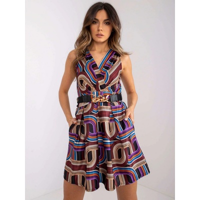 ITALY MODA vzorované mini šaty s páskem dhj-sk-15308.61p-brown Hnědé