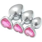 SuperLove Heart Jewel Butt Plugs Training Kit Silver-Pink